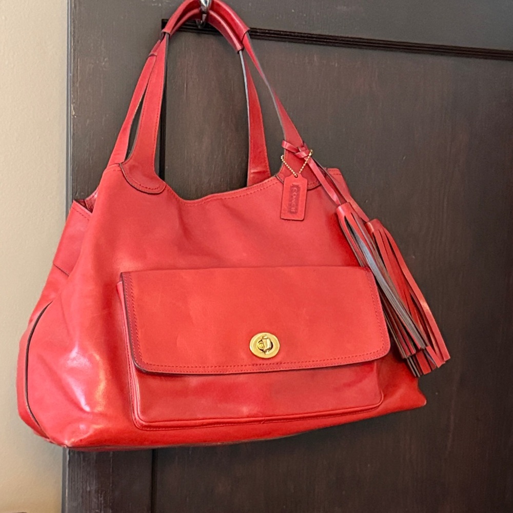 Coach Rare Vintage Vibrant Red Leather Shoulder Bag/Tote